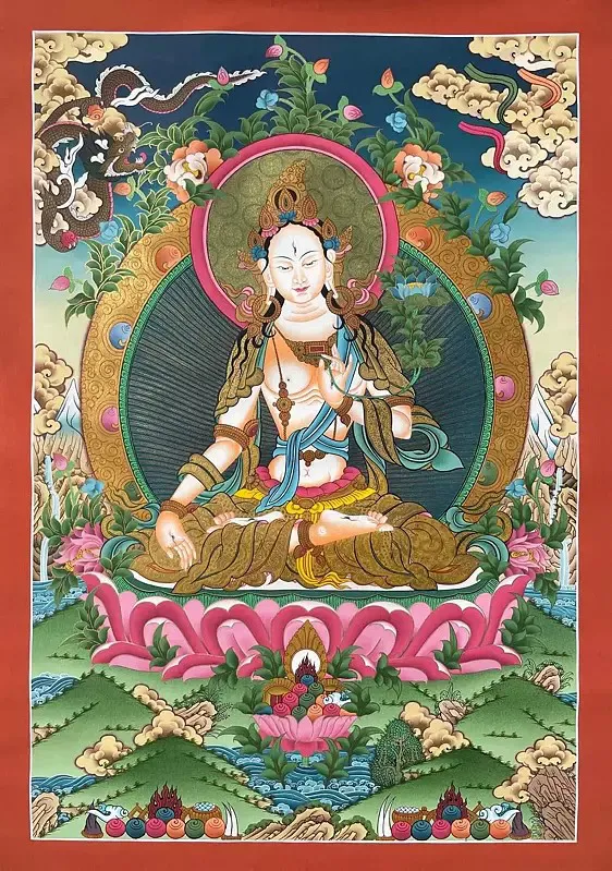White Tara Thangka with Beauti