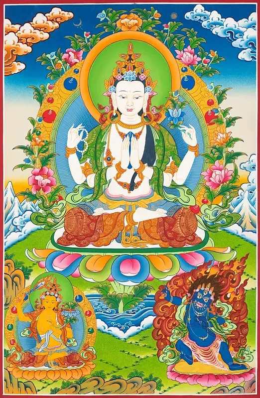 Chengrezig Thangka (Brocadeles