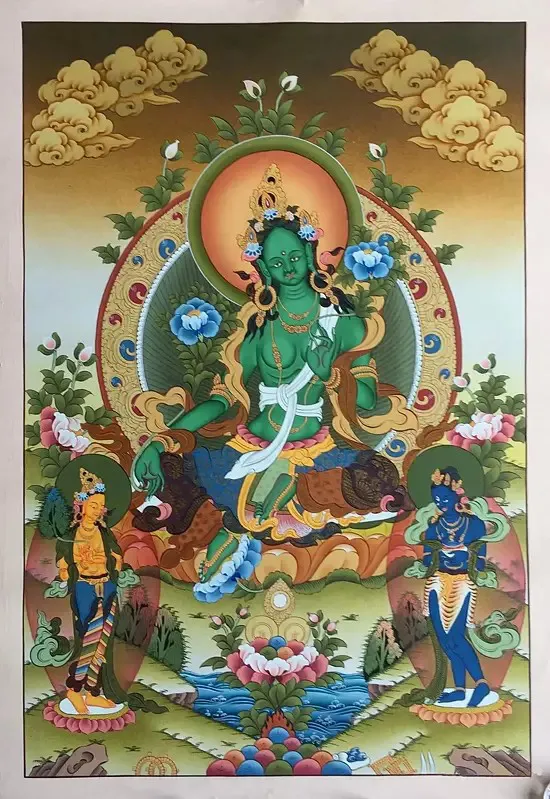 Green Tara Thangka (Brocadeles