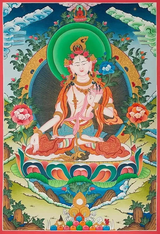 White Tara Thangka (Brocadeles