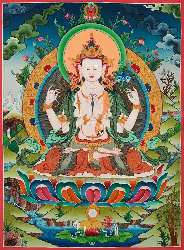 Chengrezig Thangka (Brocadeles
